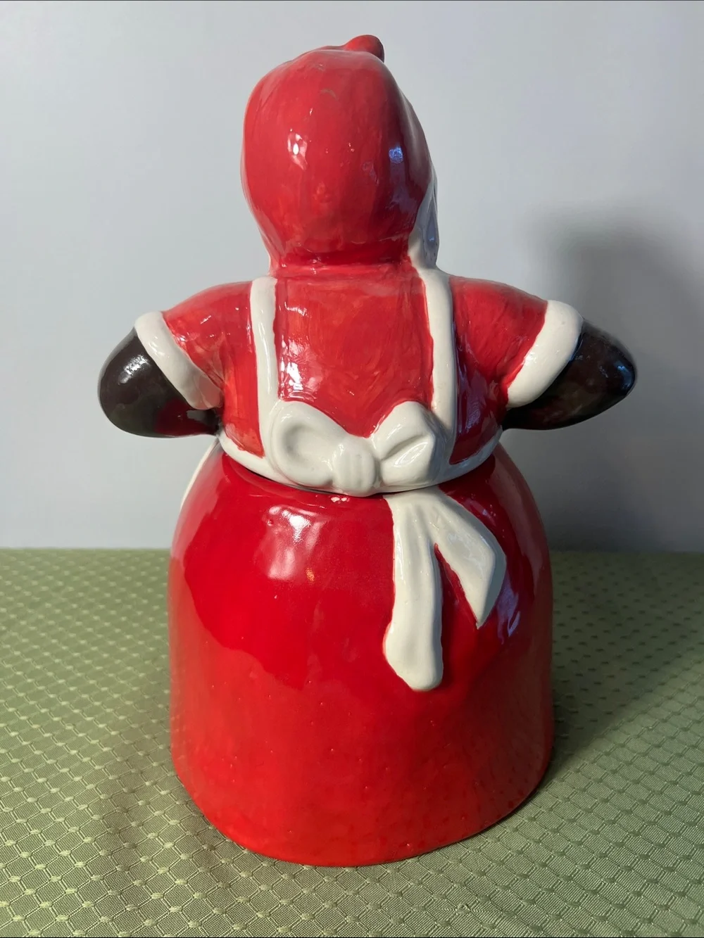Red and White Ceramic Woman Cookie Jar
